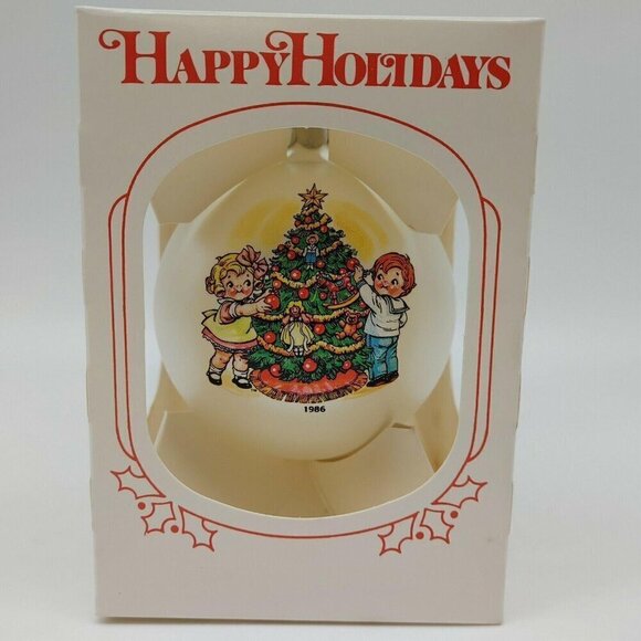 Campbells Happy Holiday Soup Kids 1986 Christmas Decorative Glass Ball Ornament - Picture 1 of 10